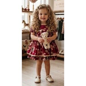 This vintage Jo Lene burgundy floral dress